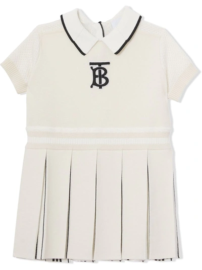 Shop Burberry Tb-monogram Pleated Dress In White