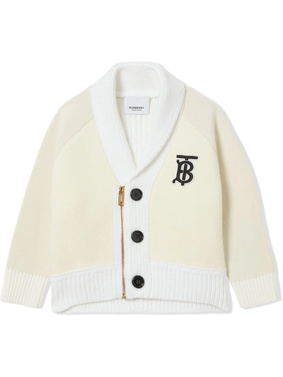 Shop Burberry Embroidered-monogram V-neck Cardigan In White
