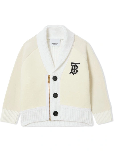 Burberry Embroidered-monogram V-neck Cardigan In White