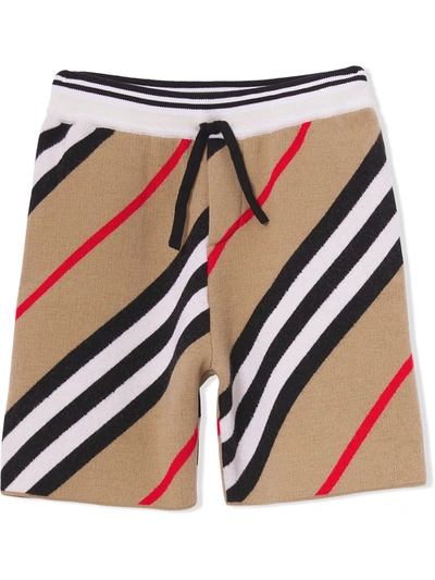 Shop Burberry Icon-stripe Intarsia-knit Shorts In Brown