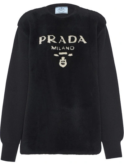 Shop Prada Logo-intarsia Panelled Jumper In Black