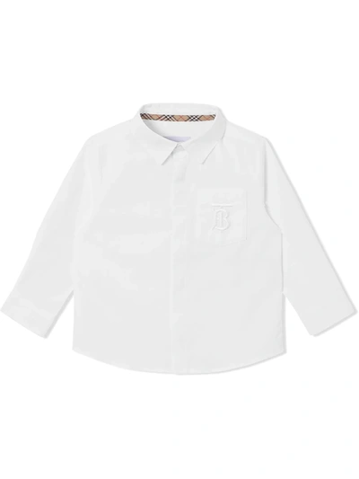 Shop Burberry Tb Monogram-embroidered Poplin Shirt In White