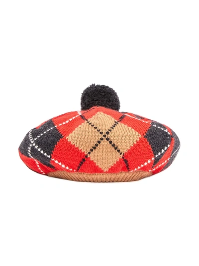 Shop Burberry Argyle-intarsia Beret In Red