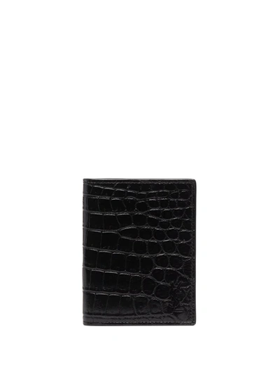 Shop Saint Laurent Logo Croco-effect Wallet In Black