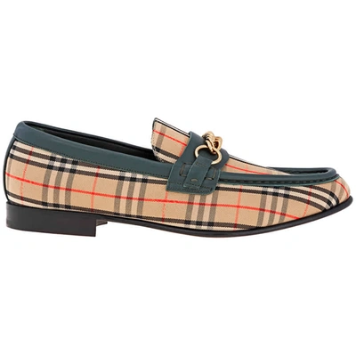 Shop Burberry Ladies Dark Forest Green Check Link Loafers