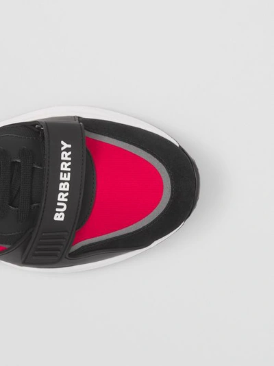 Shop Burberry Suede And Leather Sneakers In Black/bright Red