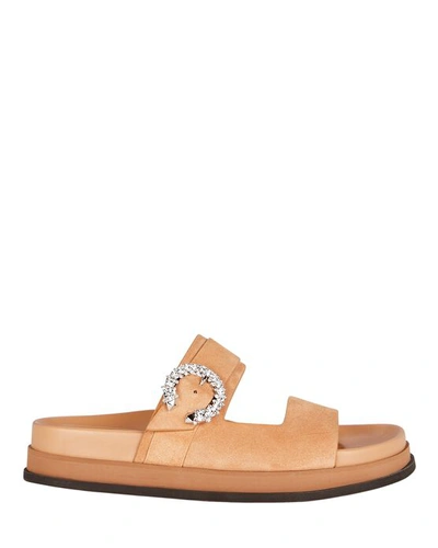 Shop Jimmy Choo Marga Crystal Flat Slide Sandals In Brown