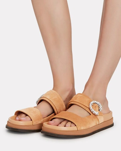 Shop Jimmy Choo Marga Crystal Flat Slide Sandals In Brown