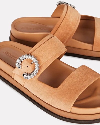 Shop Jimmy Choo Marga Crystal Flat Slide Sandals In Brown