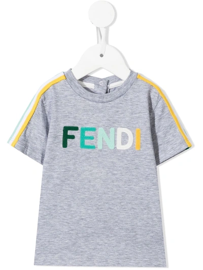 Shop Fendi Logo-patch Stretch-cotton T-shirt In Grey