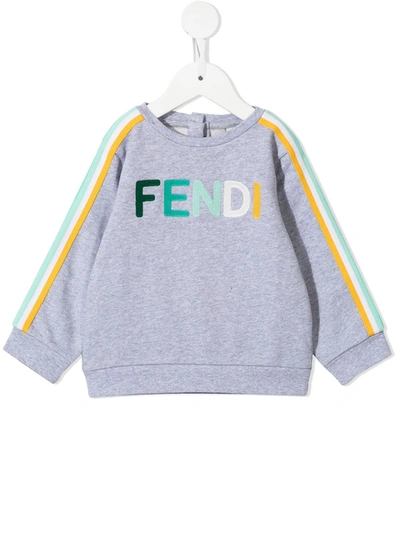 Shop Fendi Logo-patch Cotton Sweatshirt In Grey