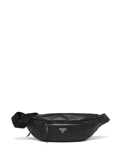 Shop Prada Logo-plaque Leather Bag In Black