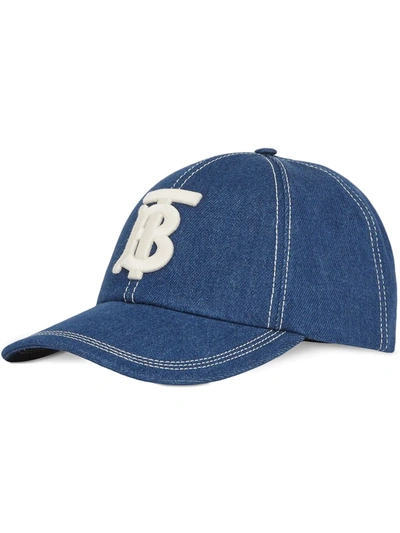 Burberry Monogram Motif Topstitched Denim Baseball Cap In Dark Canvas Blue