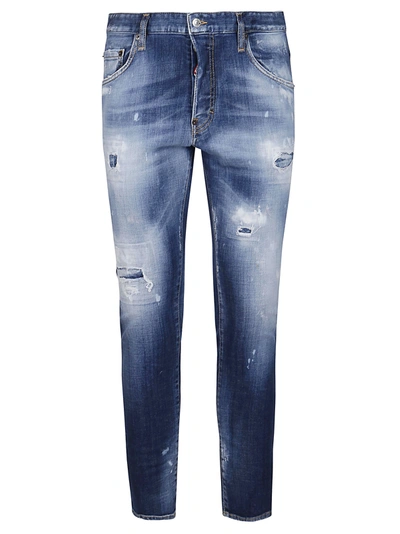 Shop Dsquared2 Logo Patch Distressed Skinny Jeans In Blue