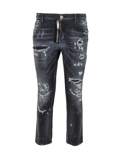 Shop Dsquared2 Ripped Cropped Jeans In Black
