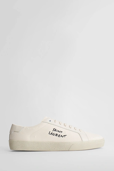Saint Laurent Court Classic Distressed Logo-embroidered Canvas And Leather Sneakers In White
