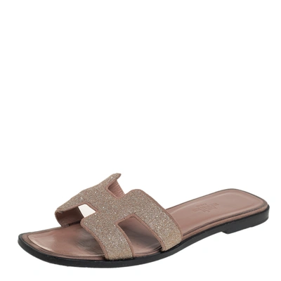 Pre owned Hermes Beige Glitter Oran Sandals Size 36 ModeSens
