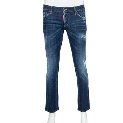 Pre-owned Dsquared2 Navy Blue Medium Wash Denim Distressed Jeans L