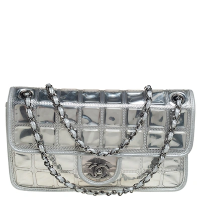 A LIMITED EDITION SILVER PVC AND LEATHER ICE CUBE SINGLE FLAP BAG