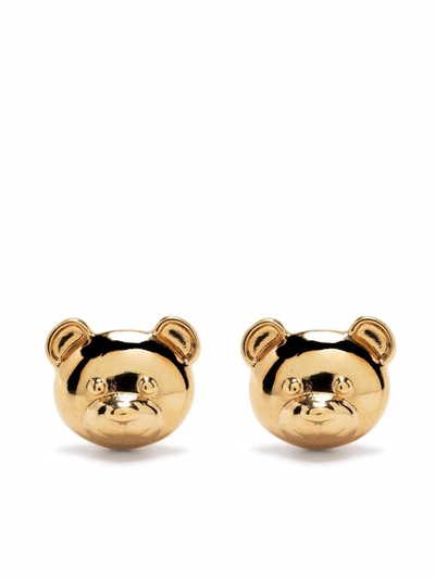 Shop Moschino Small Teddy Bear Earrings In Gold