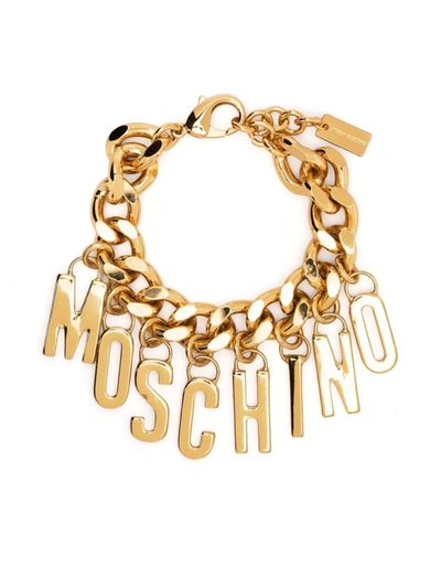 Shop Moschino Logo-lettering Chain Bracelet In Gold