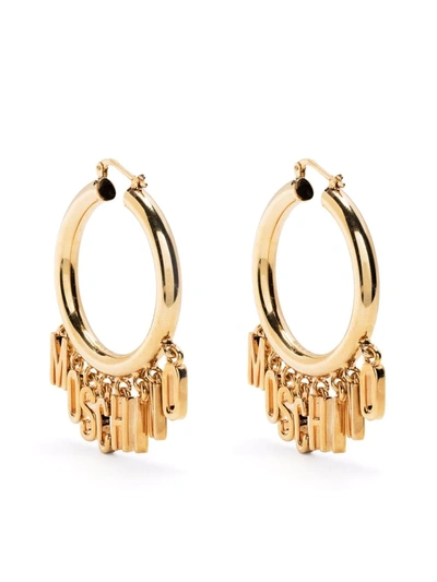 Shop Moschino Logo-lettering Hoop Earring In Gold