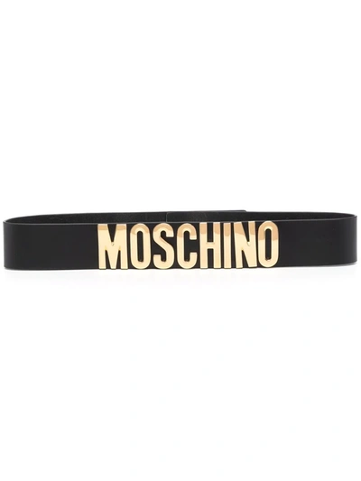 Shop Moschino Leather Logo-lettering Belt In Schwarz