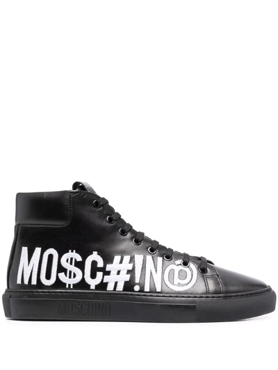 Shop Moschino Logo-print High-top Sneakers In Schwarz