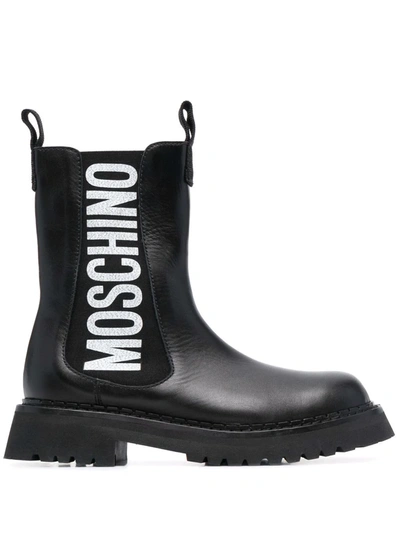 Shop Moschino Logo-print Ankle Boots In Schwarz