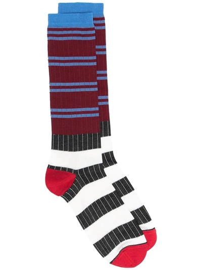 Shop Marni Stripe-knit Cotton Socks In Black