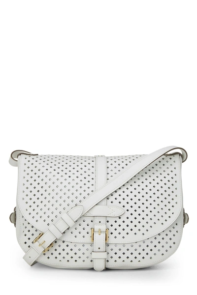 Pre-owned Louis Vuitton White Leather Perforated Saumur 30