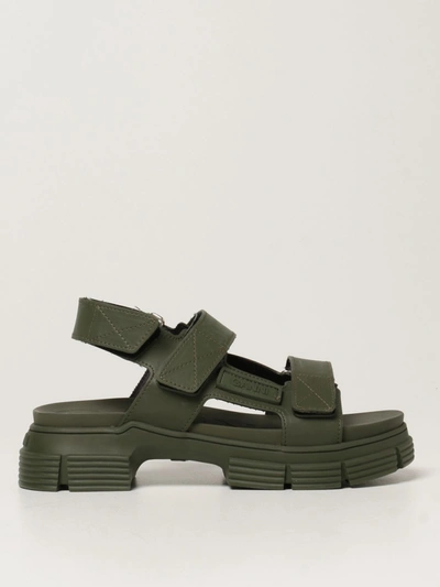 Shop Ganni Flat Sandals  Sandals In Recycled Rubber In Military