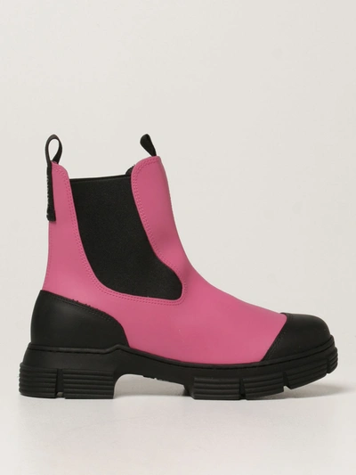 Shop Ganni Flat Booties  Ankle Boots In Recycled Rubber In Pink