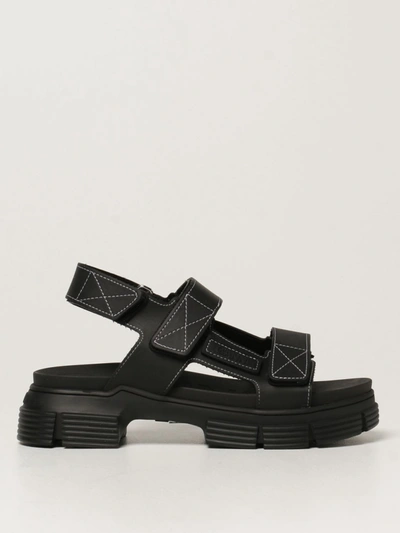 Shop Ganni Flat Sandals  Sandals In Recycled Rubber In Black