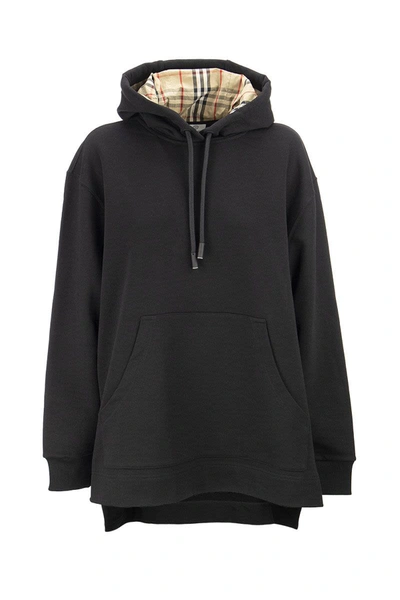 Shop Burberry Aurore_s13 - Stepped Hem Cotton Oversized Hoodie In Black