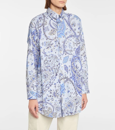 Shop Etro Floral Cotton-blend Shirt In 蓝色