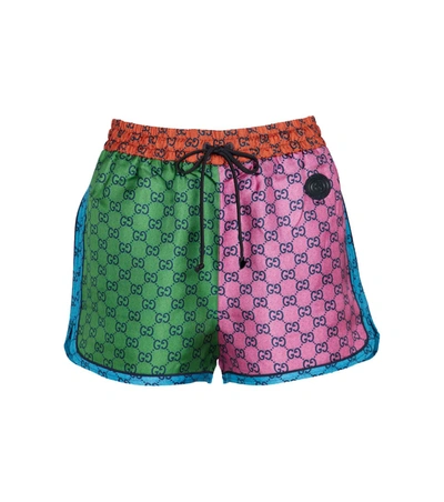 Shop Gucci Gg Multicolor Silk Shorts In 彩色