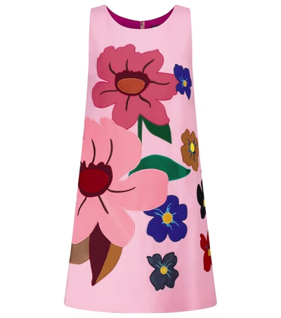 Shop Dolce & Gabbana Floral Wool Crêpe Minidress In 粉红色