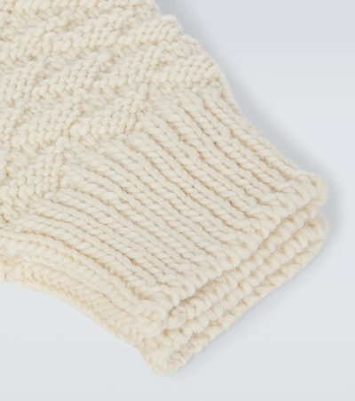Shop Bottega Veneta Jacquard Hand-knitted Wool Gloves In White