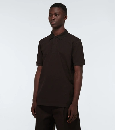 Shop Bottega Veneta Short-sleeved Cotton Piqué Polo In Brown