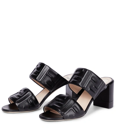 Shop Fendi Embossed Ff Leather Sandals In Black