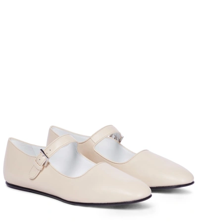 The Row Ava Square-toe Leather Mary Jane Flats In White