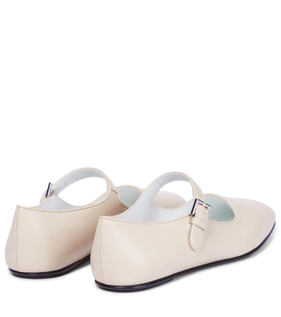 The Row Ava Square-toe Leather Mary Jane Flats In White