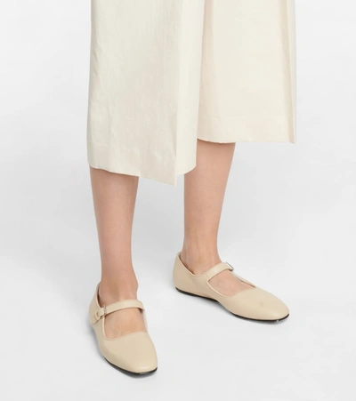 The Row Ava Square-toe Leather Mary Jane Flats In White