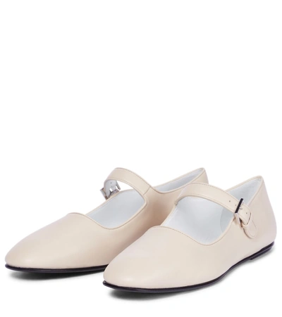 The Row Ava Square-toe Leather Mary Jane Flats In White