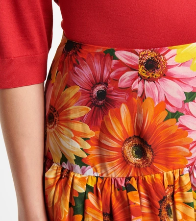 Shop Dolce & Gabbana Floral Cotton Poplin Midi Skirt In Multicoloured