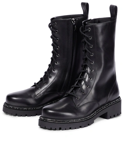 Shop René Caovilla Bika Embellished Leather Combat Boots In Black