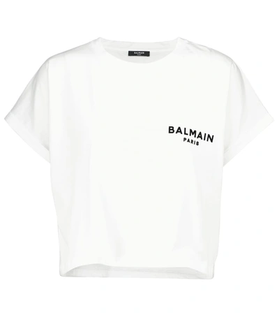 Balmain Relaxed-fit Cotton Crop Top With Logo Detailing In White