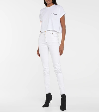 Balmain Relaxed-fit Cotton Crop Top With Logo Detailing In White
