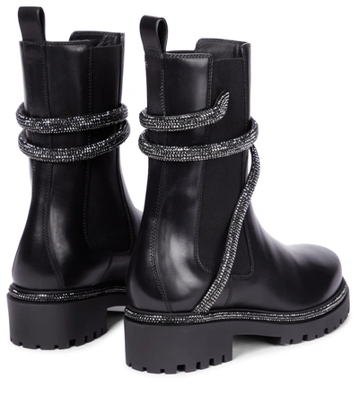 René Caovilla Cleo Crystal-embellished Leather Chelsea Boots In Black